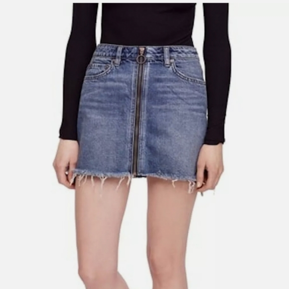 Free People front zip denim mini skirt size 24 - Picture 1 of 8